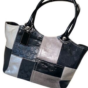 Coach Bleeker Gray and Black Patchwork Women's Bag F14045 with Coach Box